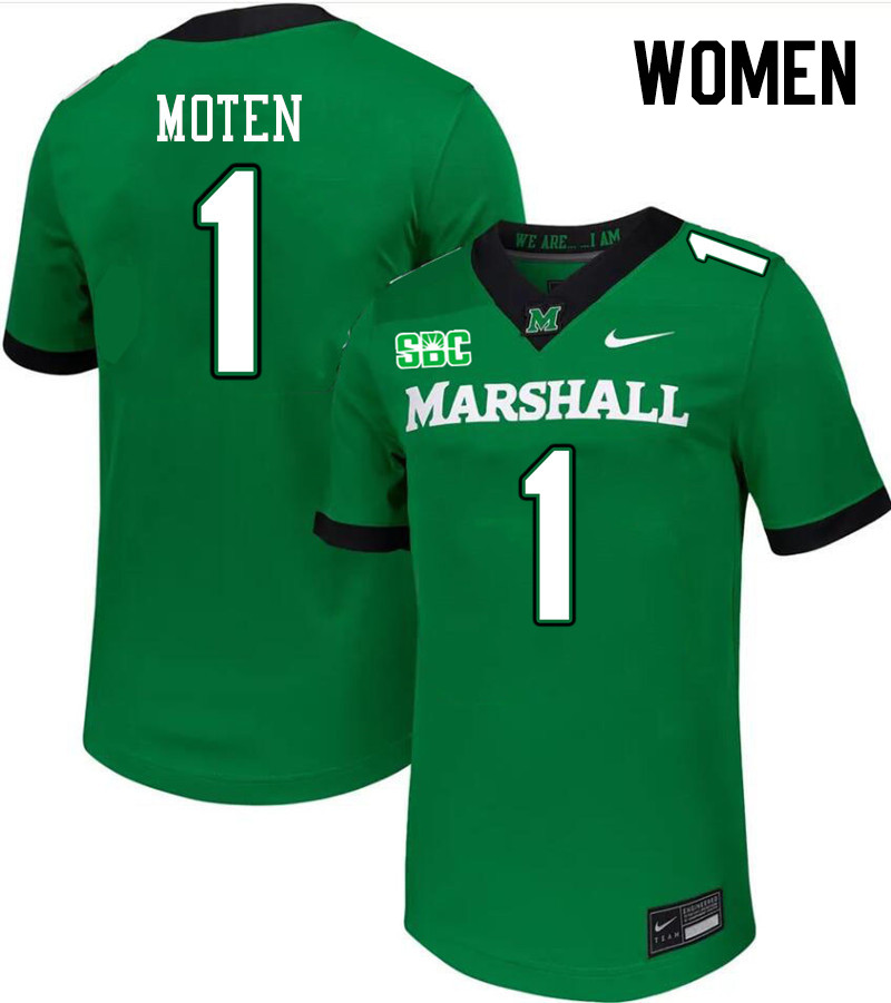 Women #1 Josh Moten Marshall Thundering Herd SBC Conference College Football Jerseys Stitched-Green Women #1 Josh Moten Marshall Thundering Herd SBC Conference College Football Jerseys Stitched-Green